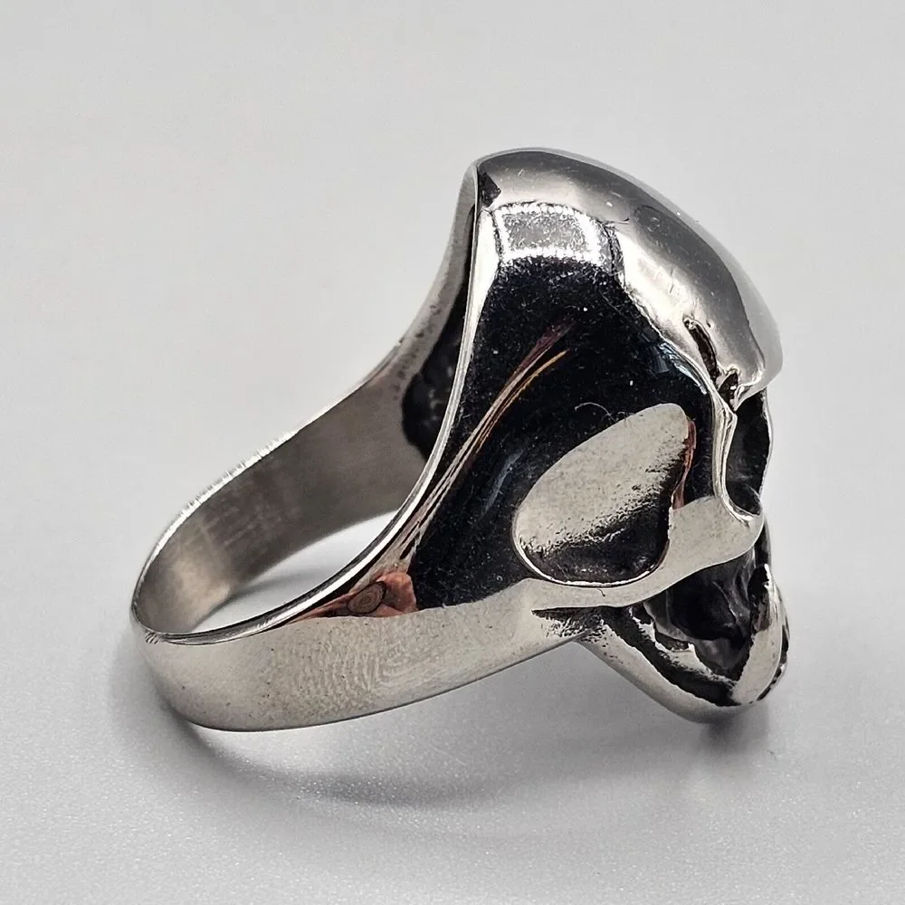 Mens Stainless Steel Skull Ring Gothic Biker Malazan Jaghut Tusk Metal Size 10.5